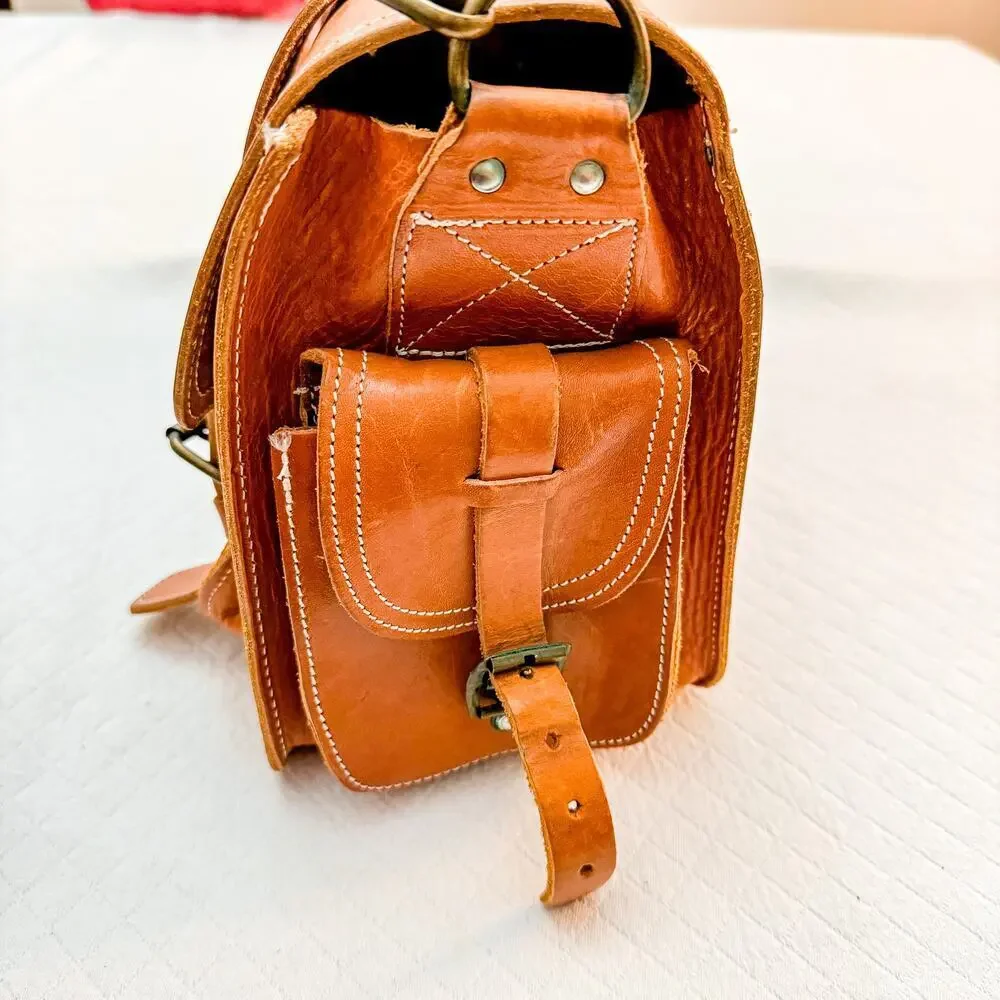 English Briddle Laptop Messenger Bag Tan/Leather EUC